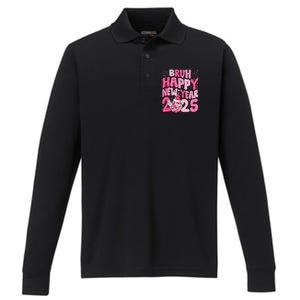 Bruh Happy New Year 2025 Family New Years Eve Party Girl Performance Long Sleeve Polo