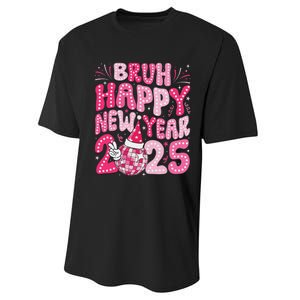 Bruh Happy New Year 2025 Family New Years Eve Party Girl Performance Sprint T-Shirt