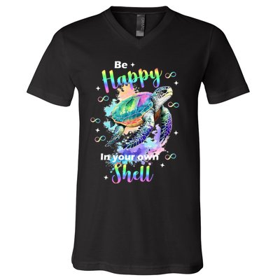 Be Happy On Your Own Colorful Turtle Self Love V-Neck T-Shirt