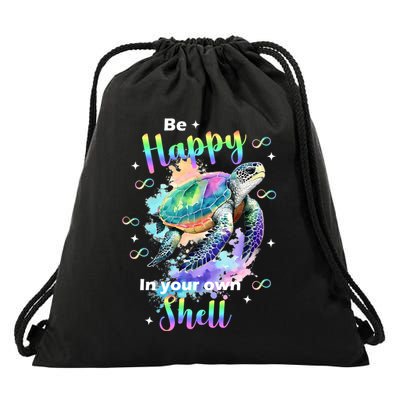 Be Happy On Your Own Colorful Turtle Self Love Drawstring Bag