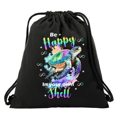 Be Happy On Your Own Colorful Turtle Self Love Drawstring Bag