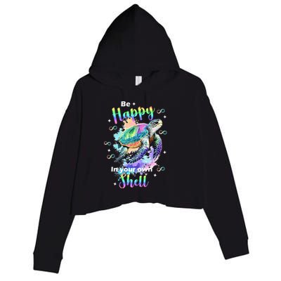 Be Happy On Your Own Colorful Turtle Self Love Crop Fleece Hoodie