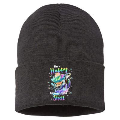 Be Happy On Your Own Colorful Turtle Self Love Sustainable Knit Beanie