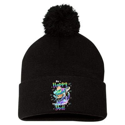 Be Happy On Your Own Colorful Turtle Self Love Pom Pom 12in Knit Beanie