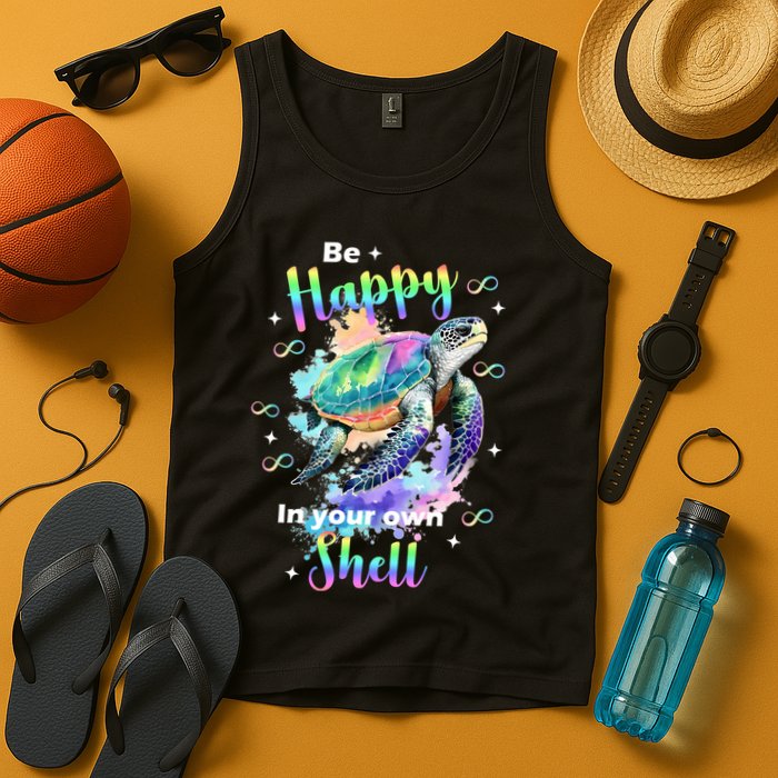 Be Happy On Your Own Colorful Turtle Self Love Tank Top