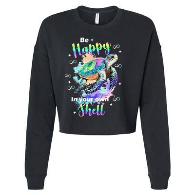 Be Happy On Your Own Colorful Turtle Self Love Cropped Pullover Crew