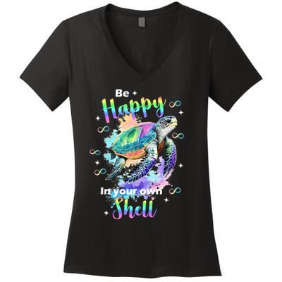 Be Happy On Your Own Colorful Turtle Self Love Women's V-Neck T-Shirt