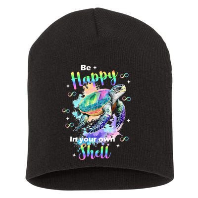 Be Happy On Your Own Colorful Turtle Self Love Short Acrylic Beanie