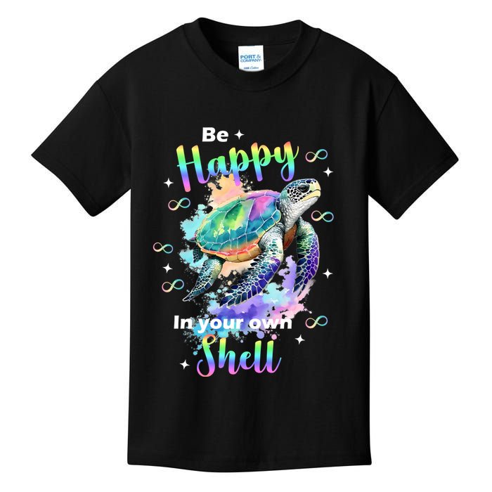 Be Happy On Your Own Colorful Turtle Self Love Kids T-Shirt