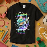 Be Happy On Your Own Colorful Turtle Self Love Kids T-Shirt