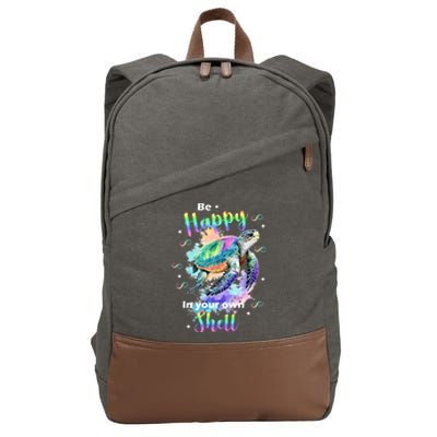 Be Happy On Your Own Colorful Turtle Self Love Cotton Canvas Backpack