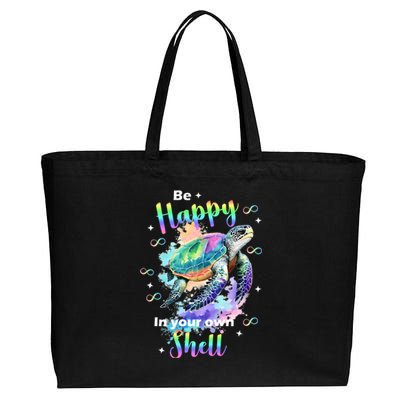 Be Happy On Your Own Colorful Turtle Self Love Cotton Canvas Jumbo Tote