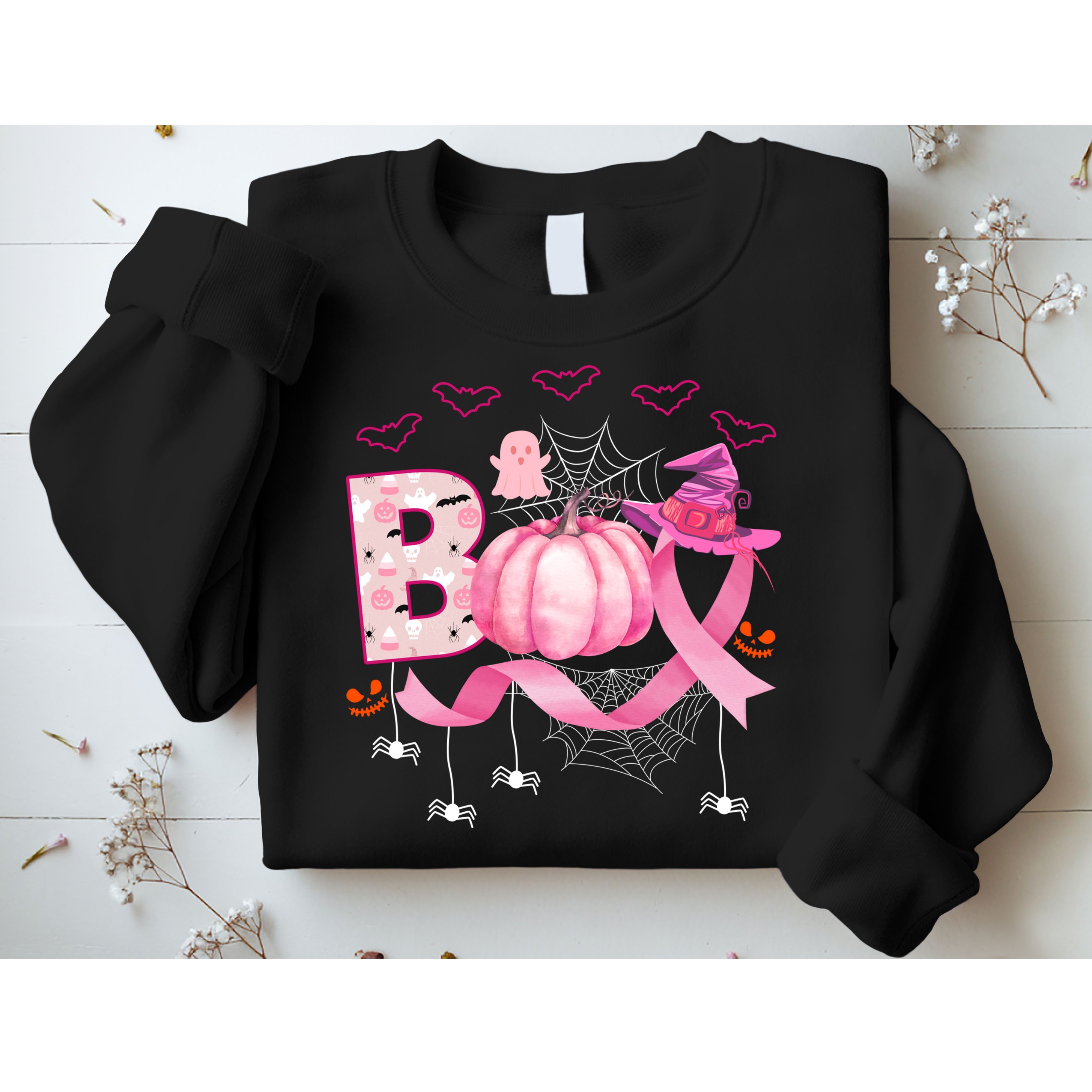 Boo Halloween October Breast Cancer Awareness Sweatshirt