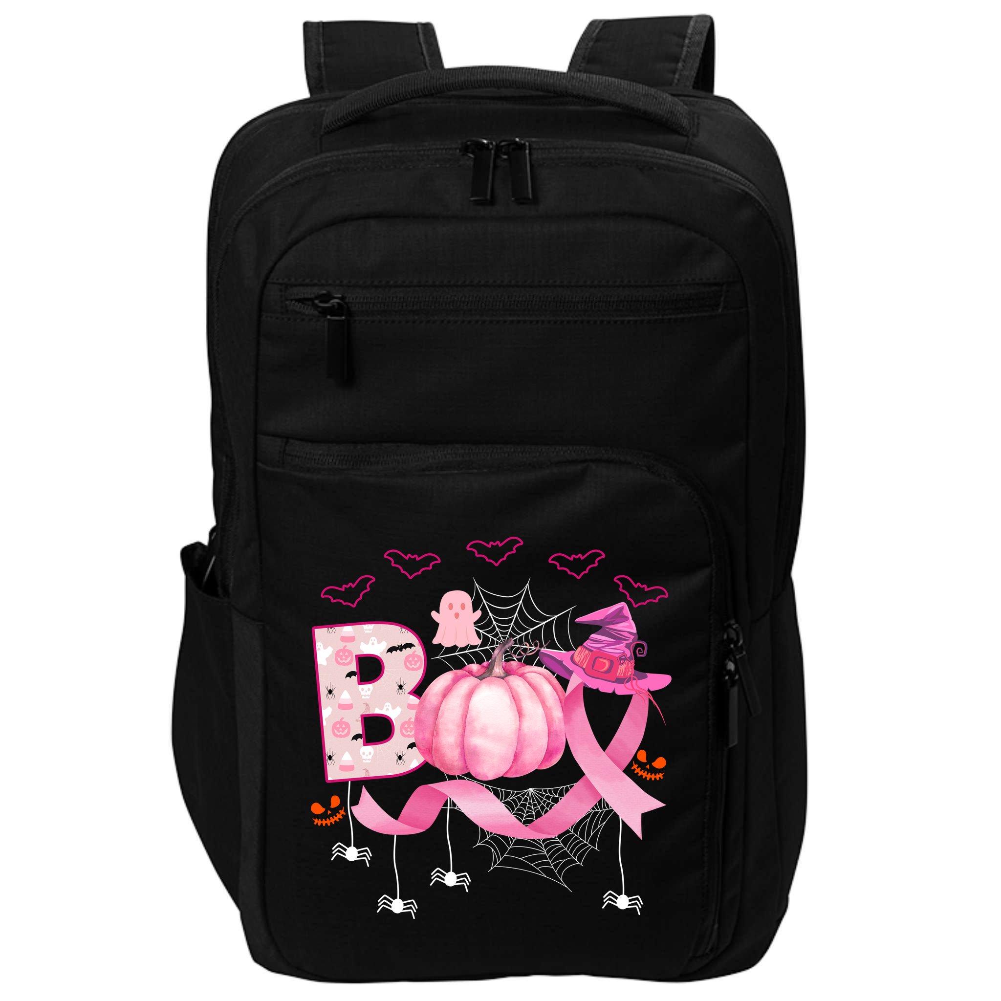 Boo Halloween October Breast Cancer Awareness Impact Tech Backpack
