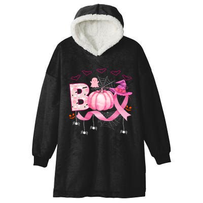 Boo Halloween October Breast Cancer Awareness Hooded Wearable Blanket