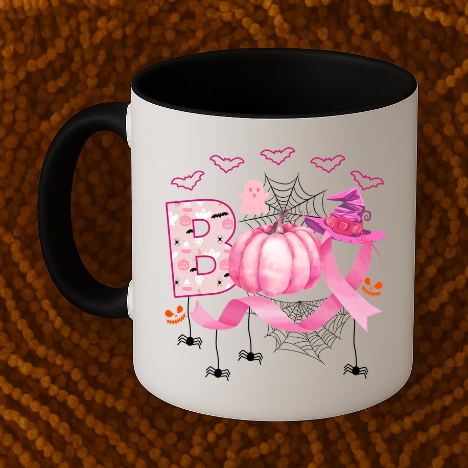 Boo Halloween October Breast Cancer Awareness Mug