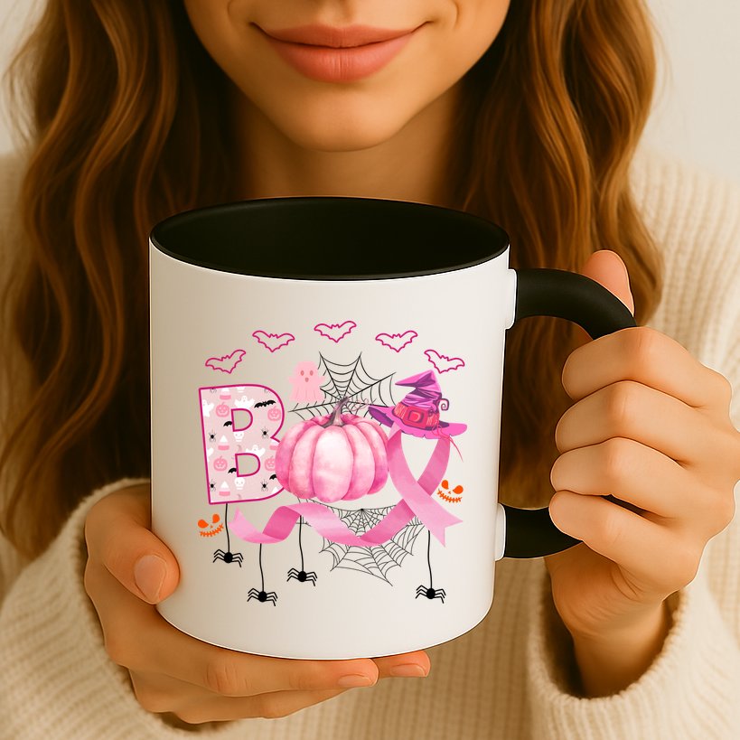 Boo Halloween October Breast Cancer Awareness Mug