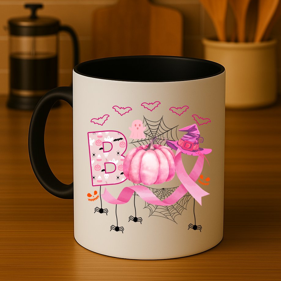 Boo Halloween October Breast Cancer Awareness Mug