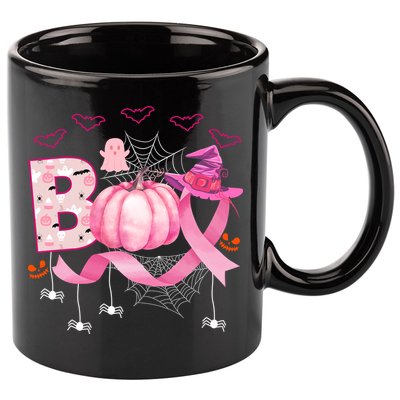 Boo Halloween October Breast Cancer Awareness 11oz C Handle Ceramic Mug