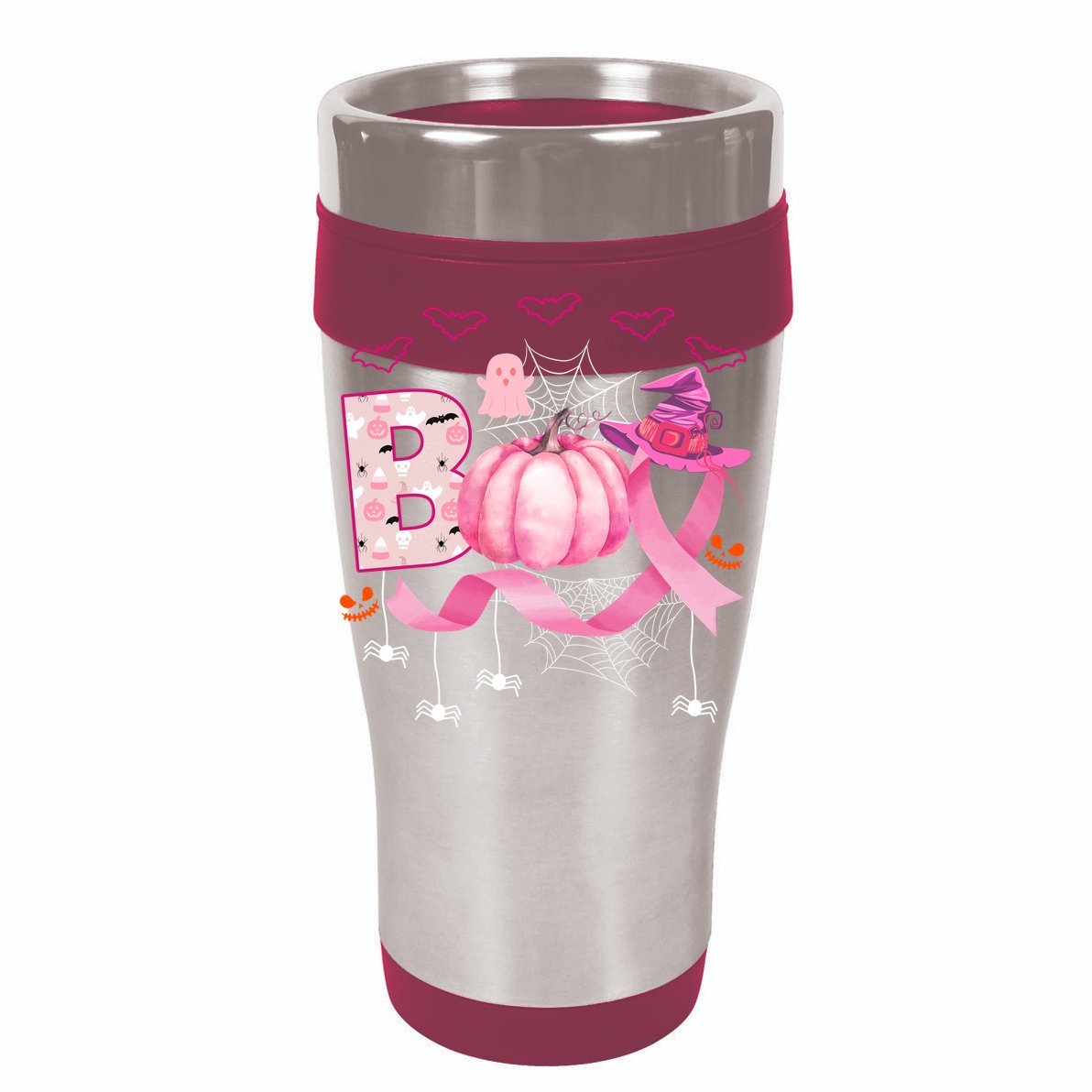 Boo Halloween October Breast Cancer Awareness Flat Bill Trucker Hat