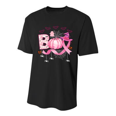 Boo Halloween October Breast Cancer Awareness Youth Performance Sprint T-Shirt