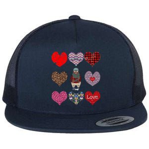 Bear Hearts Pattern Red Plaid Leopard Floral Valentines Day Gift Flat Bill Trucker Hat