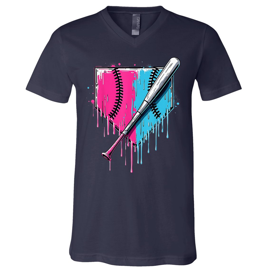 Baseball Home Plate Drip With Sprinkles Drip Ice Cream Bat V-Neck T-Shirt