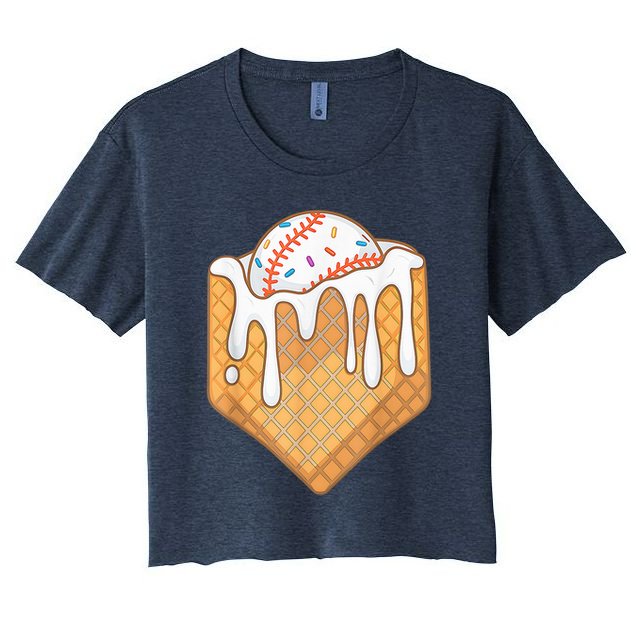 Baseball Home Plate Ice Cream Drip Fun Sports Lover Crop Top