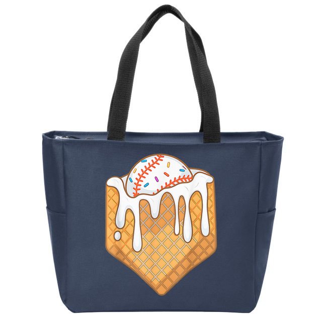 Baseball Home Plate Ice Cream Drip Fun Sports Lover Zip Tote Bag