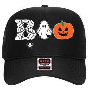 Boo Halloween Pumpkin Festive High Crown Mesh Back Trucker Hat