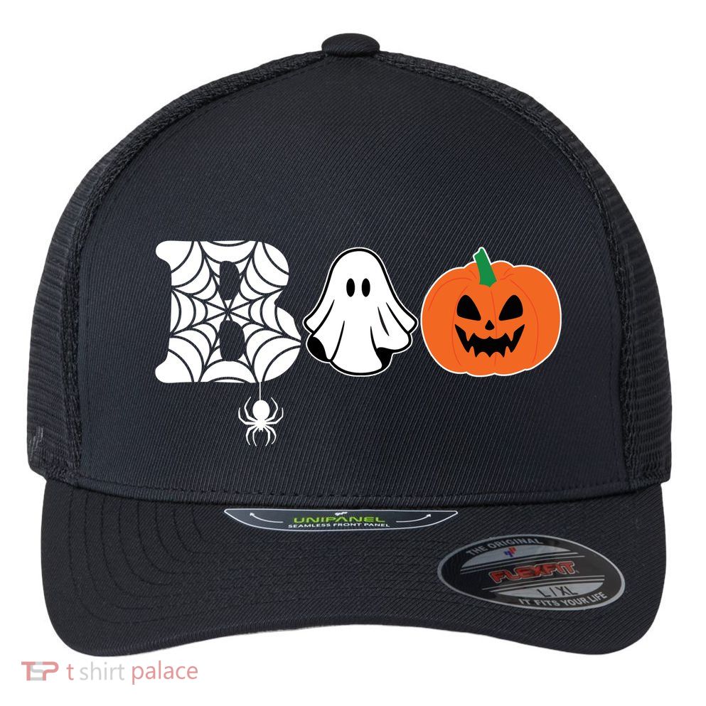 Boo Halloween Pumpkin Festive Flexfit Unipanel Trucker Cap