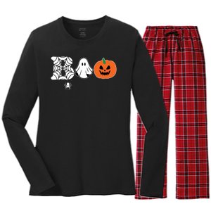 Boo Halloween Pumpkin Festive Women's Long Sleeve Flannel Pajama Set 