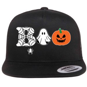 Boo Halloween Pumpkin Festive Flat Bill Trucker Hat