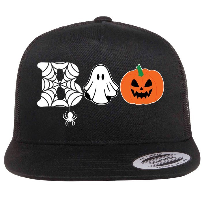 Boo Halloween Pumpkin Festive Flat Bill Trucker Hat