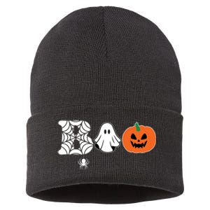 Boo Halloween Pumpkin Festive Sustainable Knit Beanie