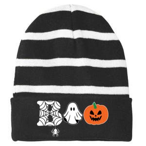 Boo Halloween Pumpkin Festive Striped Beanie with Solid Band