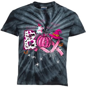 Boo Halloween Pumpkin Pink Ribbon Witch Breast Cancer Kids Tie-Dye T-Shirt