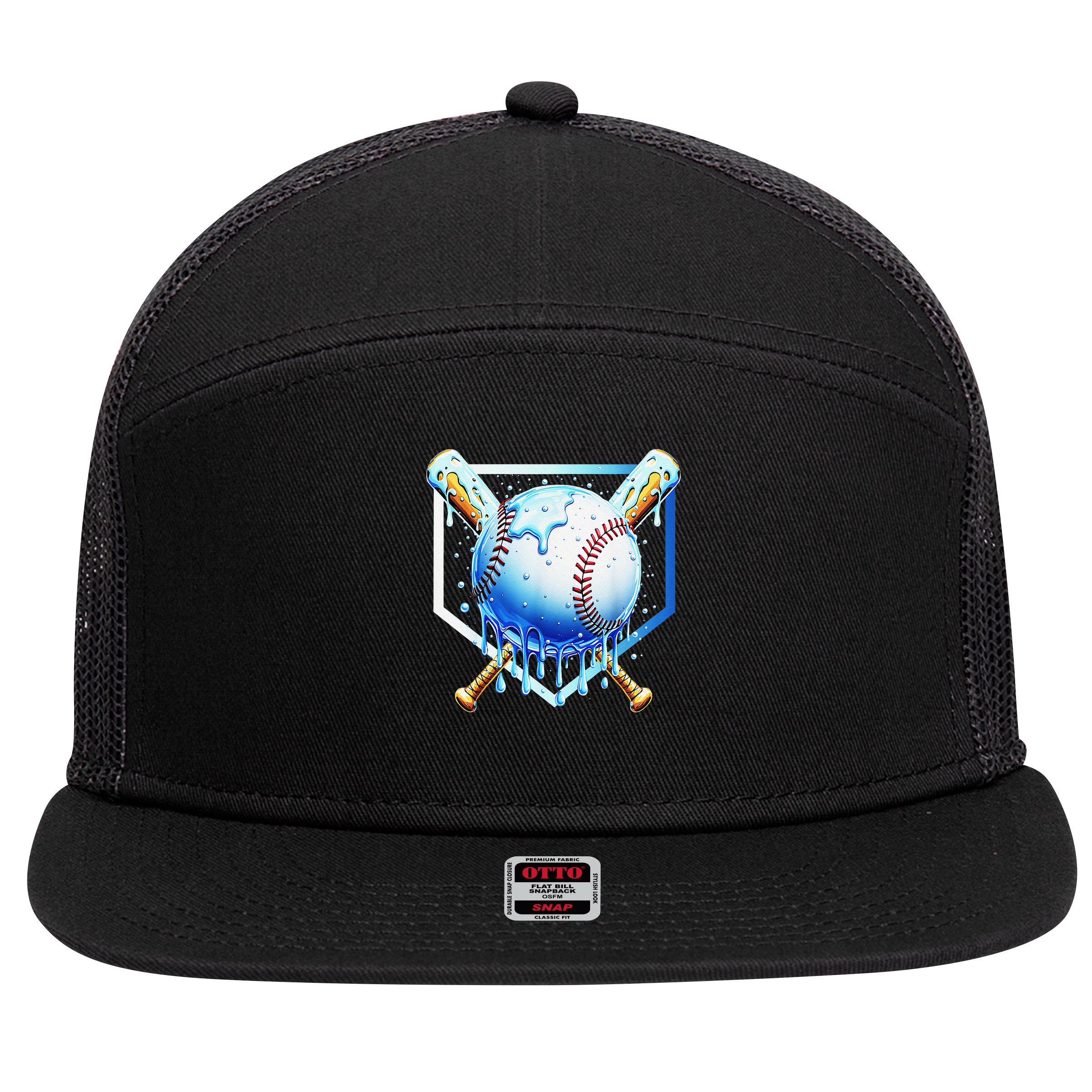 Baseball Home Plate Ice Cream Drip Sprinkles Drip 7 Panel Mesh Trucker Snapback Hat