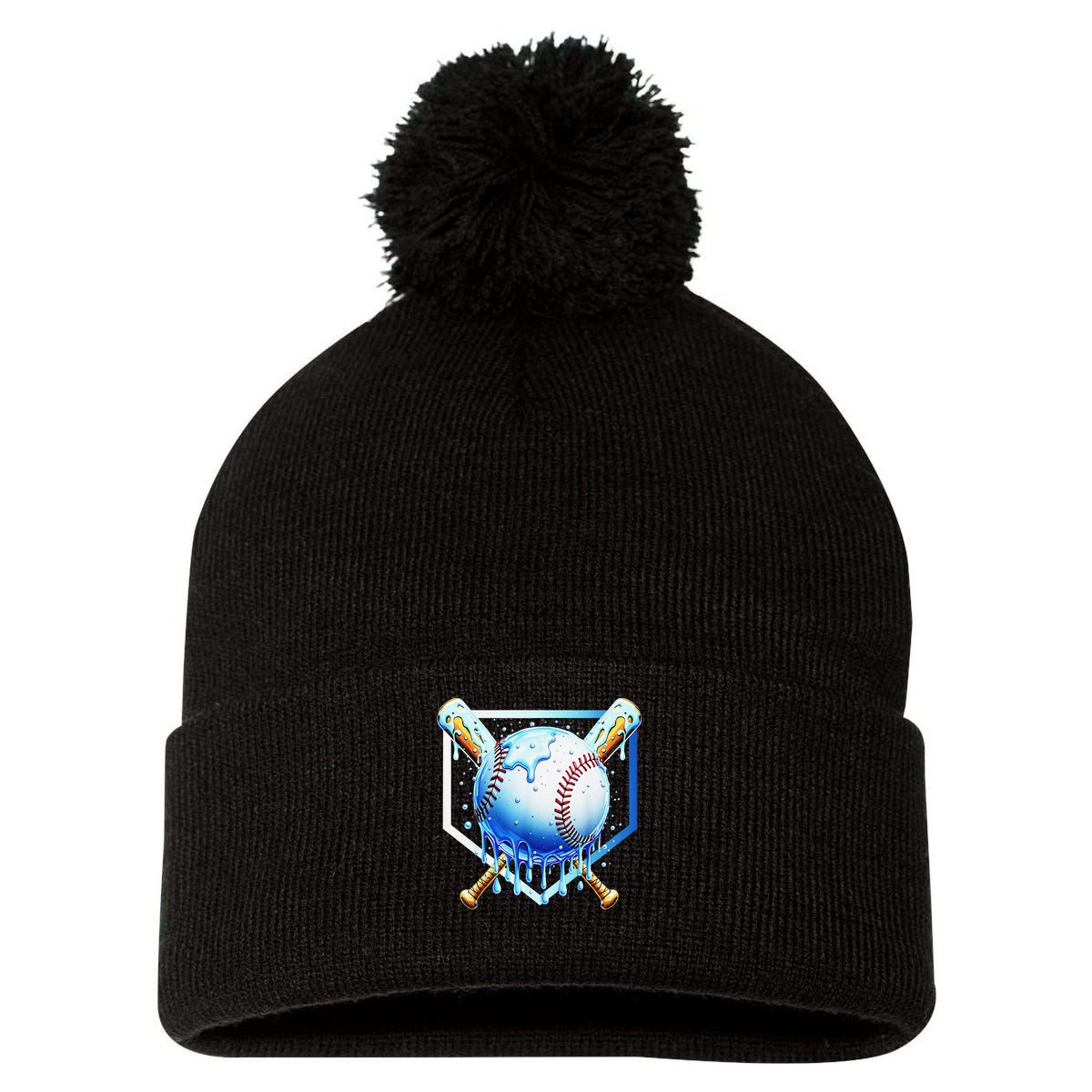 Baseball Home Plate Ice Cream Drip Sprinkles Drip Pom Pom 12in Knit Beanie