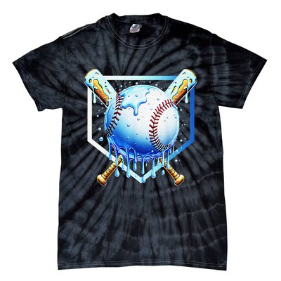Baseball Home Plate Ice Cream Drip Sprinkles Drip Tie-Dye T-Shirt