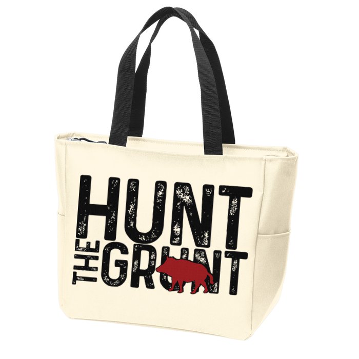 Boar Hog Pig Hunting Hunt The Grunt Funny Hog Hunter Zip Tote Bag