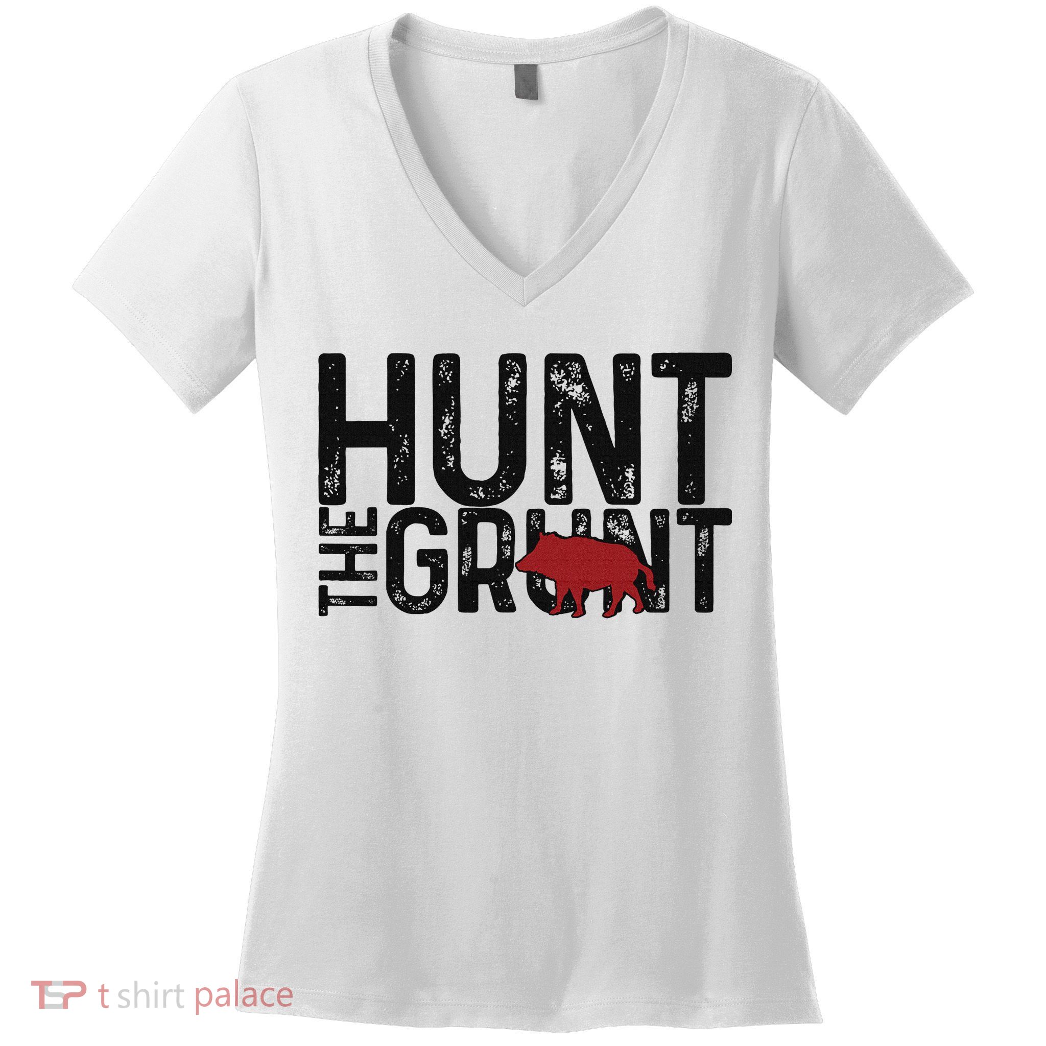 Boar Hog Pig Hunting Hunt The Grunt Funny Hog Hunter Women's V-Neck T-Shirt