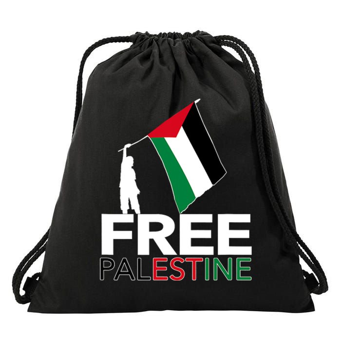 Boy Hold Palestine Flag I Love Free Palestine Gaza Drawstring Bag