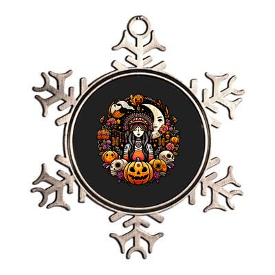 Boho Halloween Pumpkin Skulls Moon Stylish Spooky Casual Fun Metallic Star Ornament