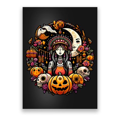 Boho Halloween Pumpkin Skulls Moon Stylish Spooky Casual Fun Poster