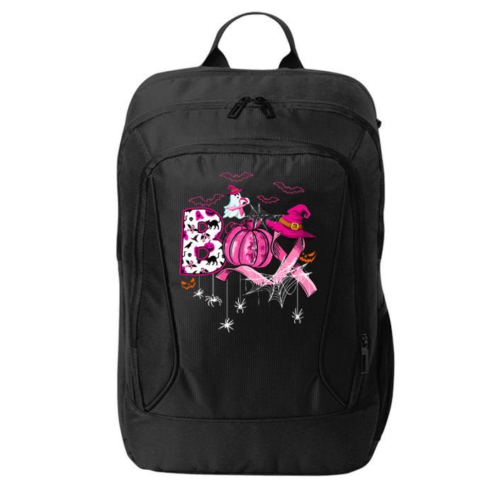 Boo Halloween Pumpkin Pink Ribbon Witch Breast Cancer City Backpack