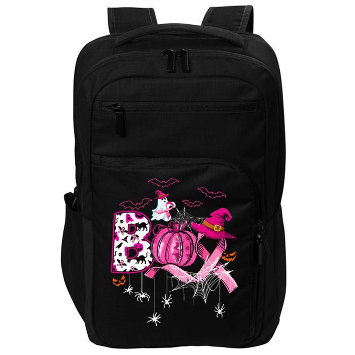 Boo Halloween Pumpkin Pink Ribbon Witch Breast Cancer Impact Tech Backpack