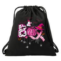 Boo Halloween Pumpkin Pink Ribbon Witch Breast Cancer Drawstring Bag