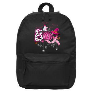 Boo Halloween Pumpkin Pink Ribbon Witch Breast Cancer 16 in Basic Backpack