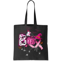 Boo Halloween Pumpkin Pink Ribbon Witch Breast Cancer Tote Bag